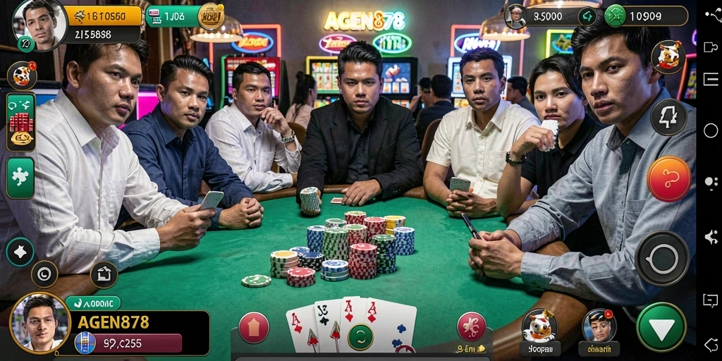 Screenshot AGEN878 menampilkan gameplay Poker yang seru dan interaktif.
