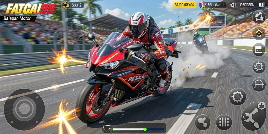 Screenshot FATCAI99 menunjukkan aksi balap motor yang seru.