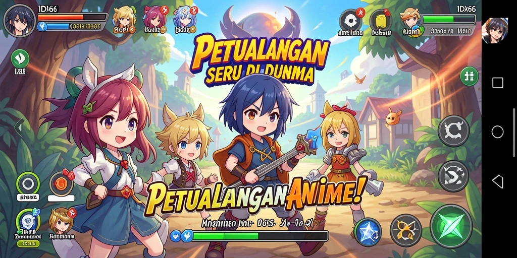 Tampilan gameplay menarik dari IDX66 dengan karakter anime ikonik.