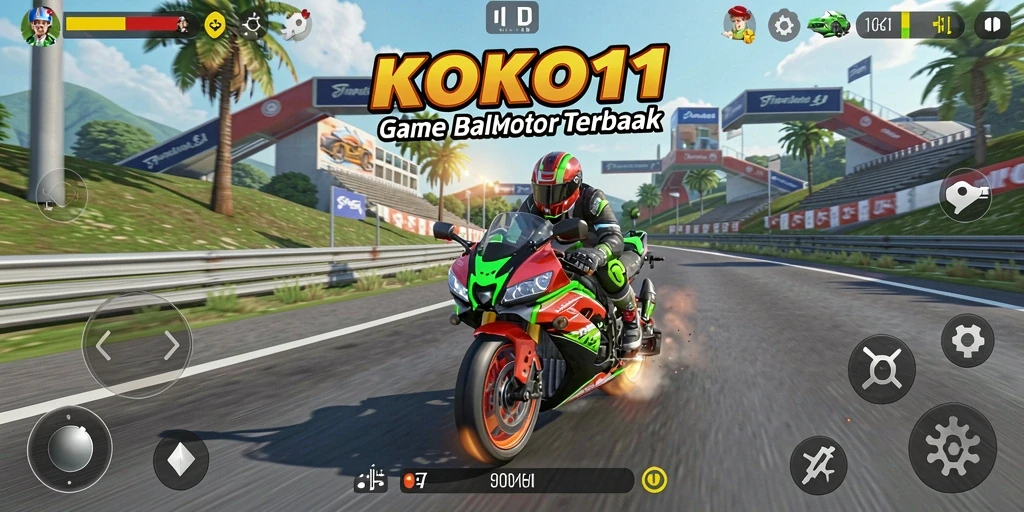 Screenshot utama KOKO11 menampilkan aksi balap motor yang seru.