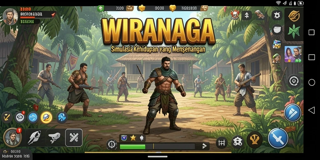 Screenshot dari gameplay <strong>WIRANAGA</strong> yang menunjukkan interaksi karakter dalam simulasi.
